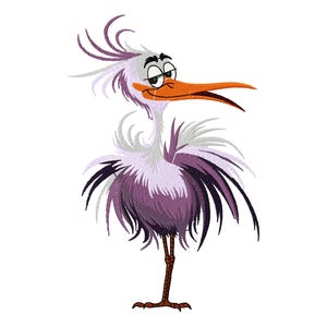 Purple Funny Bird Embroidery Design - Cartoon Bird Machine File - Playful Bird Stitch Pattern