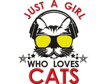 Borduurontwerp kat met koptelefoon – cadeau kattenliefhebber (digitaal patroon)