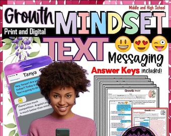 Growth Mindset vs Fixed Mindset Text Messaging Worksheets | Growth Mindset Worksheets | Growth Mindset | Fixed Mindset | Communication Skill