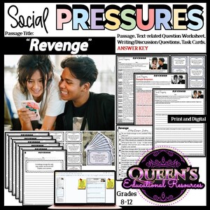 Negative Peer Pressure Reading Passage | Revenge Task Cards | Revenge | Social Pressure | Decision-making | Peer Pressure Reading Passage