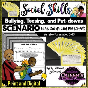 Bullying, Anti-bullying, Scenarios, Task Cards, Conflict Resolution, Bully, Overcoming Bullying, Bullying Activities, Bullying Worksheet