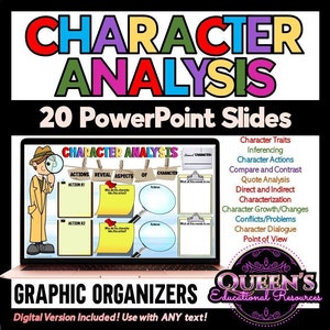 Charakteranalyse Graphic Organizer Powerpoint-Folien, Charaktereigenschaften, Charakterisierungs-Grafik-Organisatoren, Homeschool-Lesestrategie