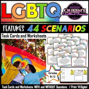 Lgbtq Scenario Task Cards and Worksheets | Situation Cards | LGBTQ Worksheets | LGBTQ Activities | Pride Month | Gay Straight Alliance Pride