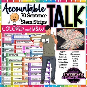 Accountable Talk Sentence Starter Stems, Sentence Starters, Discussion Starters, Academic Language, Printable Sentence Starters