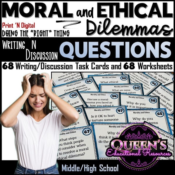 Moral and Ethical Dilemma Questions | Reflection Question Task Cards  | Morals and Ethics Questions | Discussion Questions