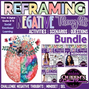 Reframing Negative Thoughts Worksheets, Scenarios, Positive Affirmations Scenarios Growth Mindset Coping Skills Strategies Stress Management