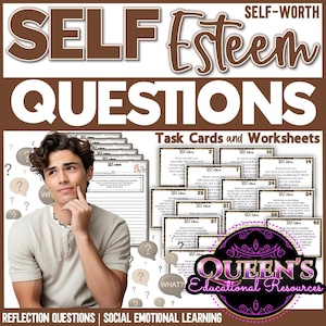 Self-Esteem Questions | Self-Esteem Worksheet Activities | Self-Worth | Self-Love | High School | Self-Esteem Task Cards | Reflection