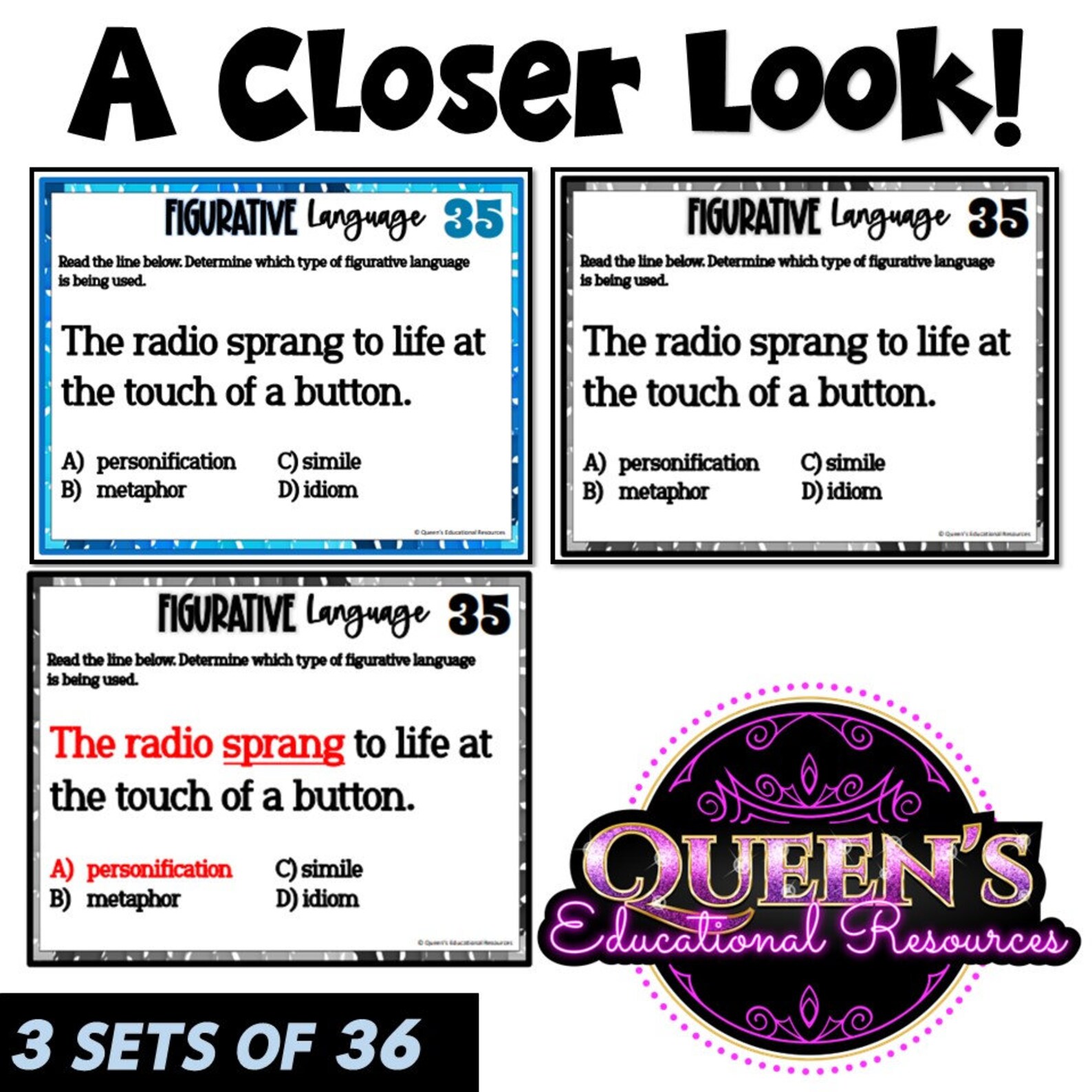 Figurative Language Task Cards | Multiple-choice Task Cards | Reading ...