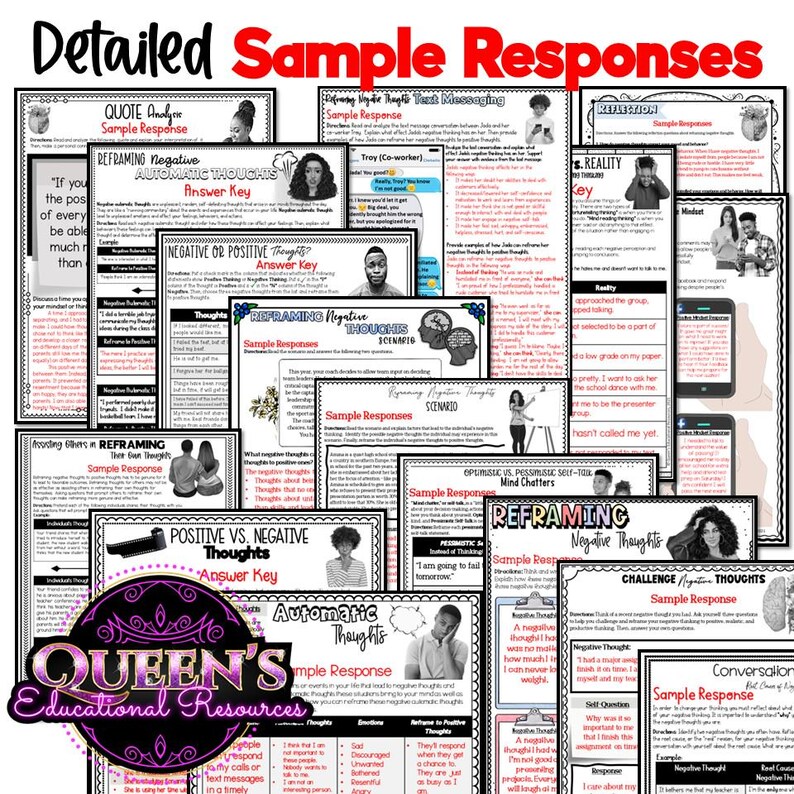 Negative Topics Reframing Negative Thoughts Worksheets, Scenarios, Positive ...