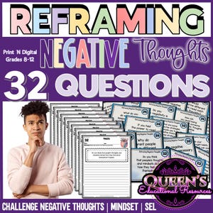 Growth Mindset, Reframing Negative Thoughts Questions, Reflection Questions, Positive Affirmations Scenarios, Growth Mindset Questions