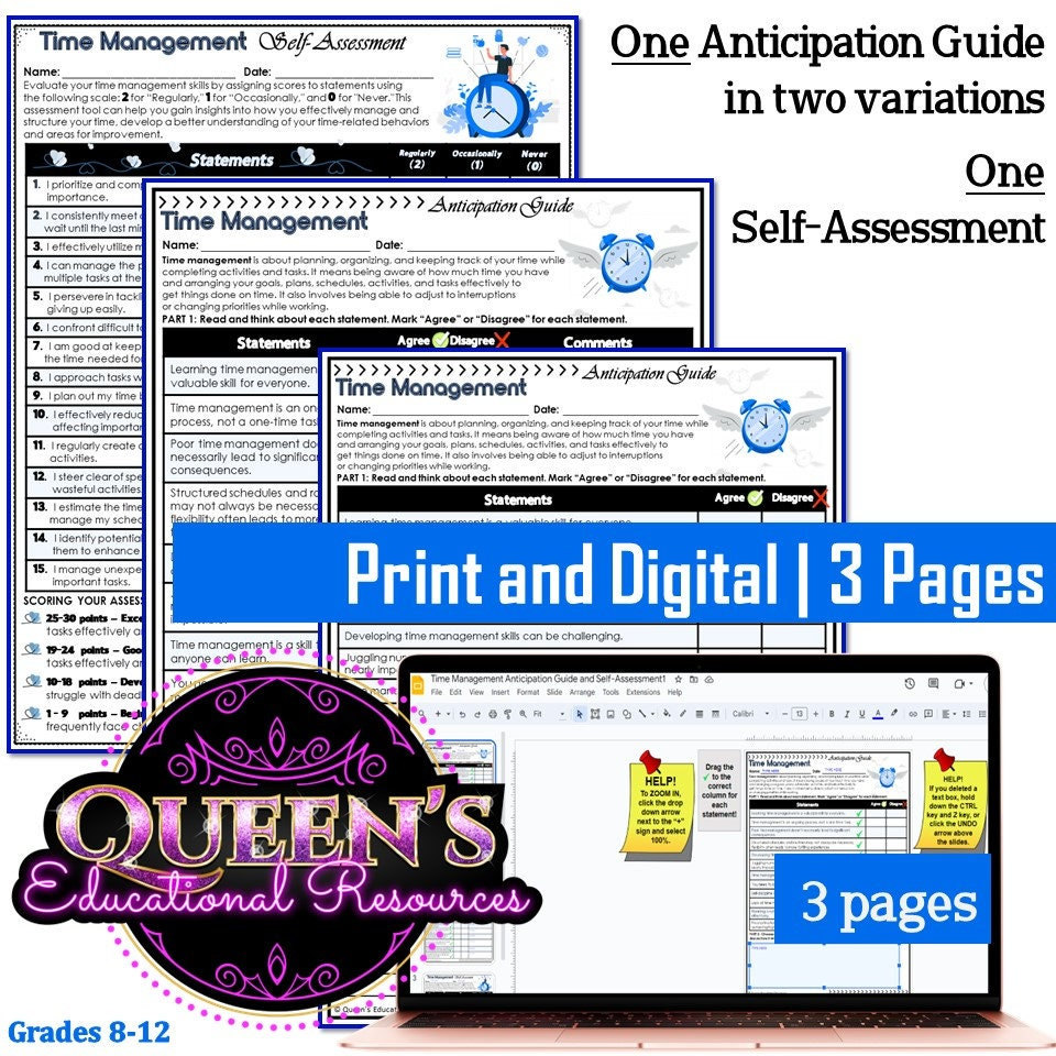 Time Management Anticipation Guides | Time Management Assessment | Time ...