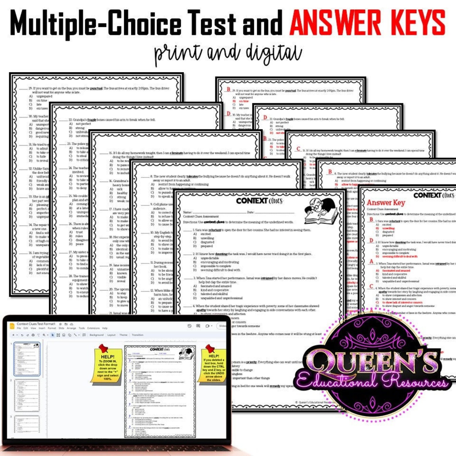 Vocabulary Task Cards, Context Clues Test, Context Clues Assessment ...