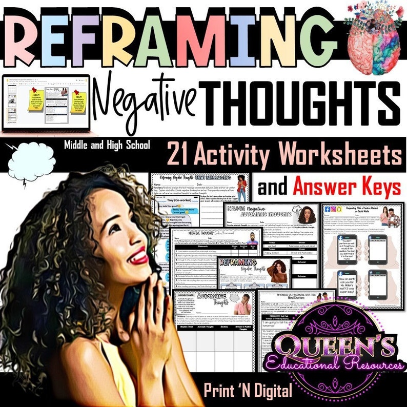 Reframing Negative Thoughts Worksheets Scenarios Positive - Etsy