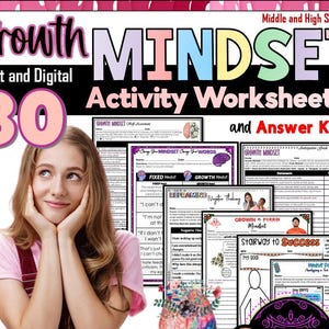 Growth Mindset Activities | Growth Mindset Worksheets | Positive Affirmations | Coping Skills Worksheets | Positive Self-Talk Worksheets