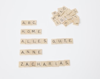 Fichas de Scrabble, piezas de juego de letras, seleccionadas individualmente, hechas de madera - Letras originales de Scrabble (usadas)