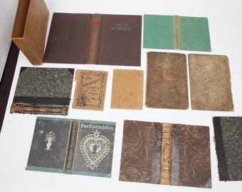 8x historical book spines/bindings in 1x slipcase made of thick cardboard - paper ephemera for scrapbooking, journaling, and collage