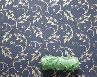 Rouleau à motifs / rouleau à texture 1608 avec feuilles pointues de style baroque - PVC 15 cm / 6"