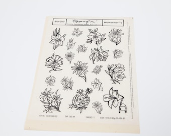 1 sheet Typofix 3117 Flowers Floral Motifs Blossoms - Vintage Rubon Transfer Gold Letters similar to Letraset Decanorma - Sheet: 19.5 x 14 cm