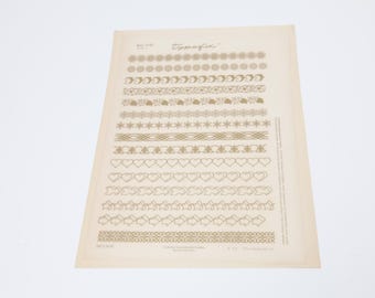 1 sheet Typofix 1782 Symbols Borders Gold - Vintage Rubon Transfer similar to Letraset Decanorma - Sheet size: 19 x 28 cm