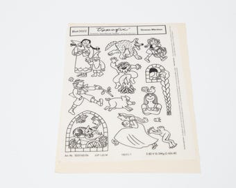 1 sheet of Typofix 3522 Grimm's Fairy Tales Wolf Pig Cat - Vintage Rubon Transfer Gold Letters similar to Letraset Decanormá - Sheet: 19.5 x 14 cm