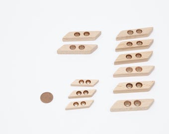 Set of 13 diamond-shaped buttons - 5 x 1 cm - wooden buttons in diamond shape - vintage - 8 large and 3 small - 1970s