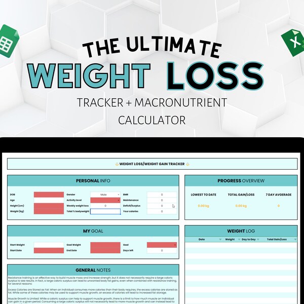 Excel Daily Weight Loss Tracker Etsy