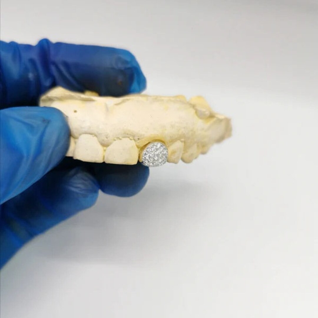 White Gold Diamond Teeth, Diamond Grillz for Men and Women, Fitted