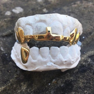 Dientes de oro Grillz Forma de goteo Parrillas Dental Superior Inferior  Grillz Hip Hop Cosplay Gorras de dientes Raperos Fiesta de joyería