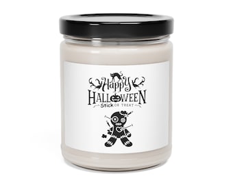 White Stick Or Treat Scented Soy Candle, 9oz, Halloween Decor, Halloween Candles, Halloween, Spooky Candles, Voodoo Dolls, Voodoo Doll Decor