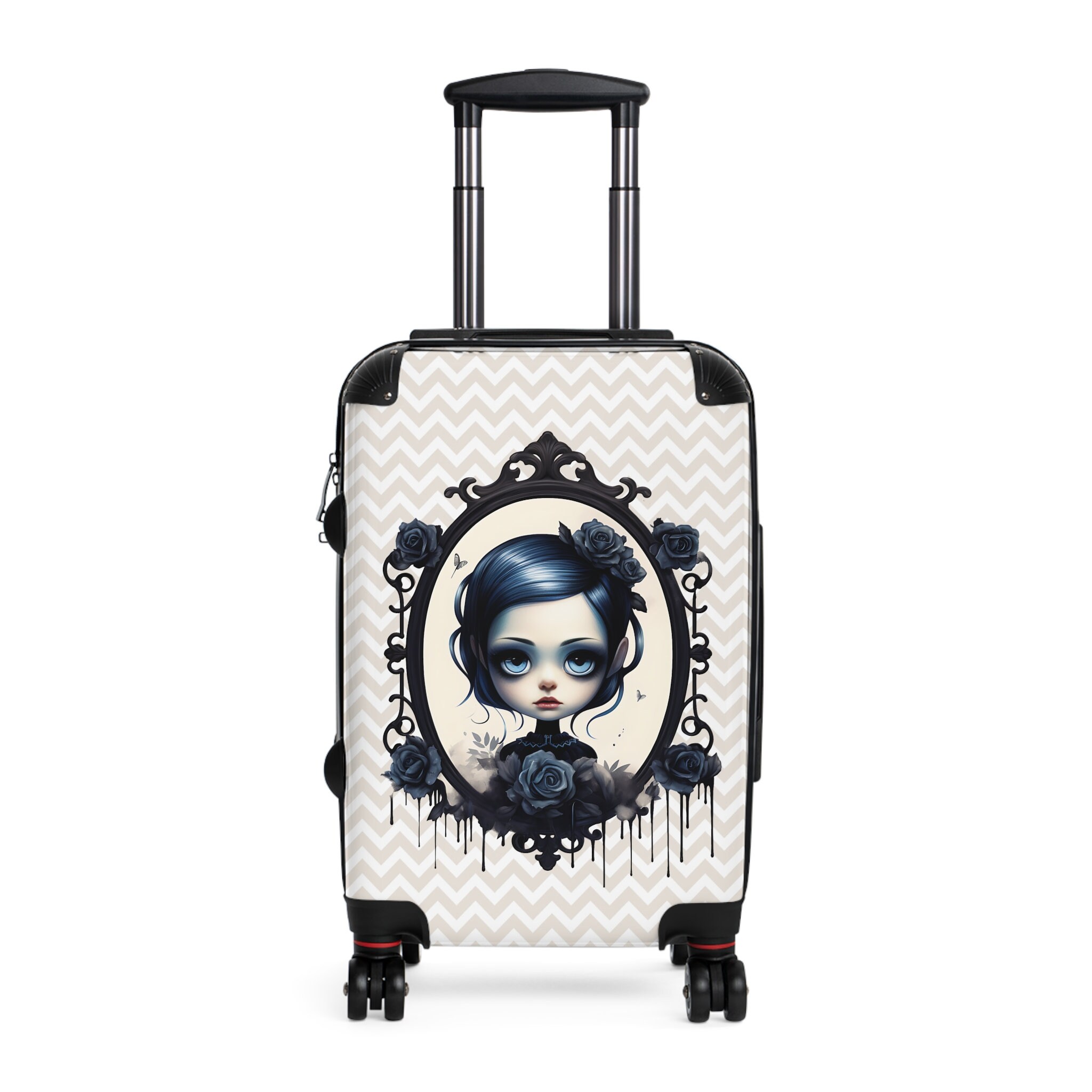 Goth Girl Blue Suitcase, Gothic Style Luggage, Unique Travel Accessories, Goth Inspired Luggage