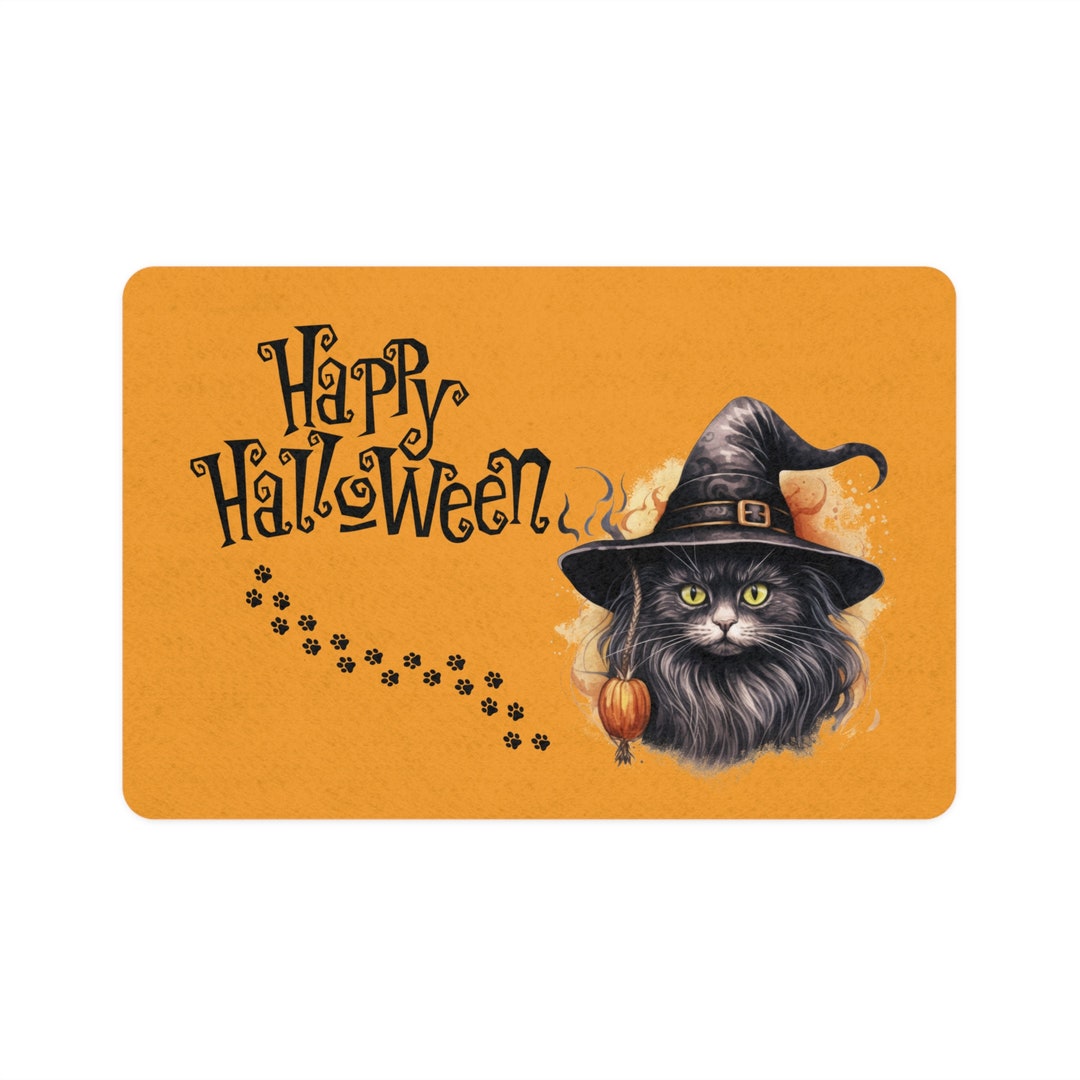 Happy Halloween Orange Pet Food Mat 12x18, Halloween Pet Food Mat