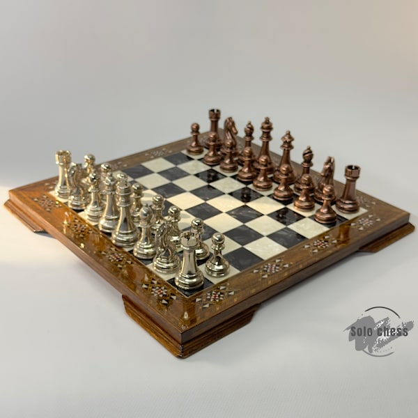 Handmade Wooden Chess Set, Luxury Decorative, Metal Theme Chess Pieces, Mother of Pearl Board, Chess Sets Wooden