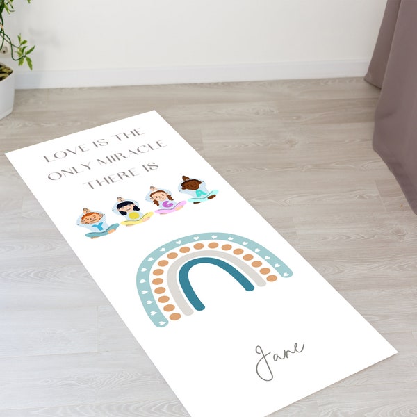 Personalized Kiddie Rainbow Yoga Mat,  Exercise mat for kids With Customizable Name, Gifts for Kids, Customizable Birthday Present for Kids