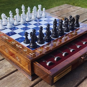 Handmade Personalized Wooden Chess Set with Storage