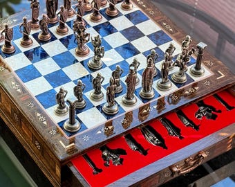 Luxury Handmade Wooden Chess Set with Storage - Personalized Chess Board Games, Gift for Christmas