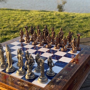 Personalized Handmade Chess Set / Handmade Chess / Wooden Board Game / Gifts for Him / Chess Board and Pieces / Gift for Him