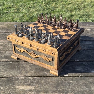 Personalized Handmade Chess Set / Handmade Chess / Wooden Board Game / Gifts for Him / Chess Board and Pieces / Gift for Him