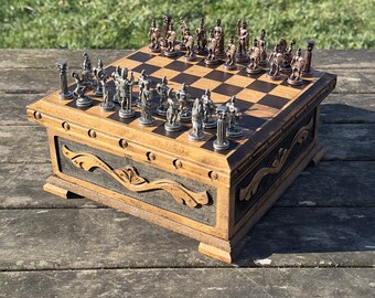 Personalized Handmade Chess Set / Handmade Chess / Wooden Board Game / Gifts for Him / Chess Board and Pieces / Gift for Him