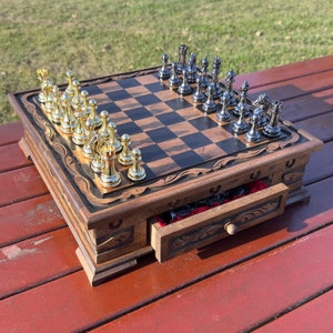 Handmade Personalized Chess Sets for Birthday Gift, Wooden Chess Board, Decorative Chess Sets for Adults, Personalized Chess Gift for Him
