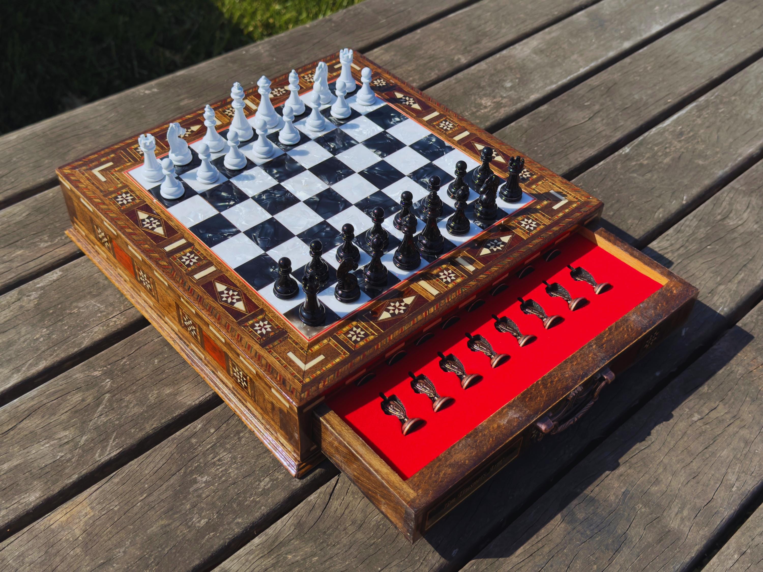 Handmade Chess Set Valentines Day Gift, Personalized Wooden Handmade Chess Set Valentines Day Gift, Personalized Wooden