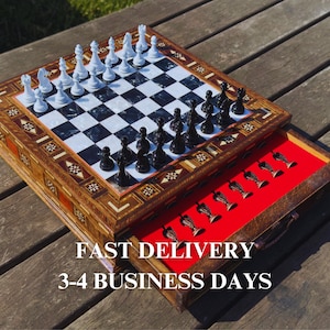 Handmade Wooden Chess Set with Metal Pieces: Personalized Storage
