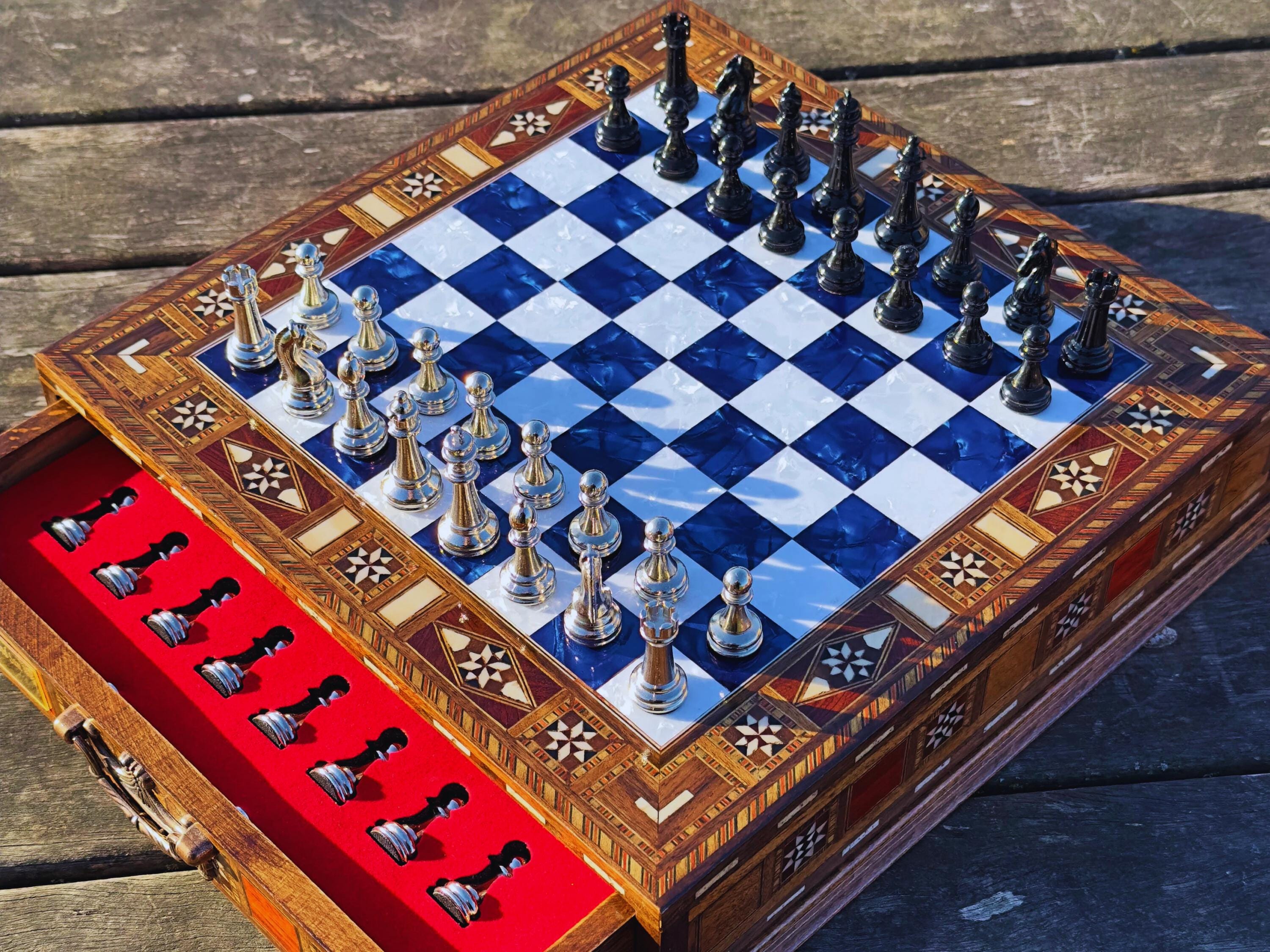 Handmade Chess Set Valentines Day Gift, Personalized Wooden Handmade Chess Set Valentines Day Gift, Personalized Wooden