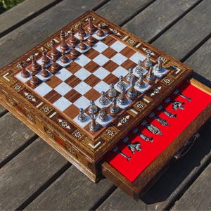 wooden chess set storage