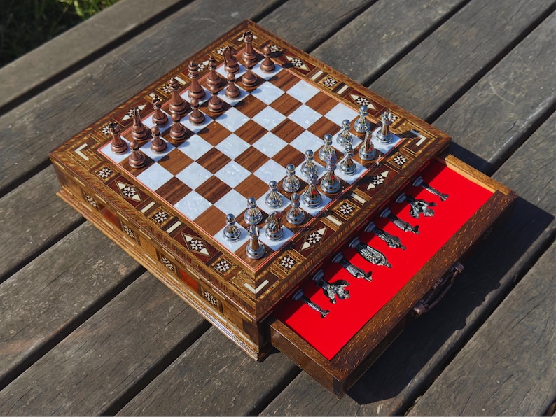 wooden chess set storage