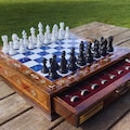 Handmade Personalized Wooden Chess Set with Storage