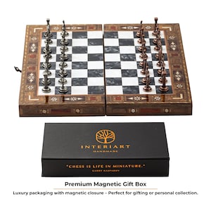 Personalized Handmade Wooden Chess Set: Metal Pieces & Olive Wood Checkers