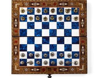 Handmade Chess Christmas Gift Chess Set Gift – Personalized Handmade Chess and Checkers Set for Christmas – Folding Wooden Board Game Chess