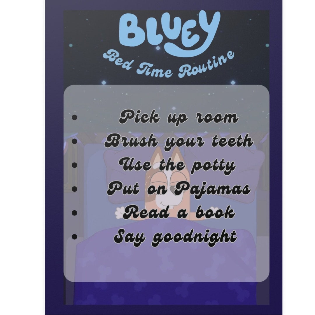 Bluey Inspired Bed Time Routine Poster - Etsy