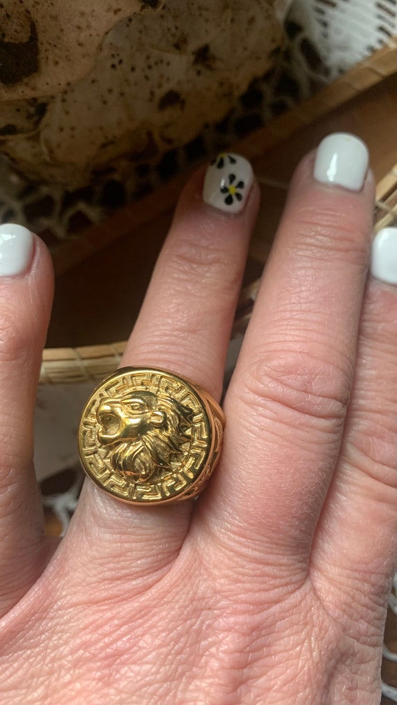 Stainless Steel Gold Plated Lion Head ring Size 9