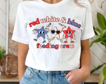 Patriotic Feeding Crew T-Shirt | Red White & Blue Comfort Colors